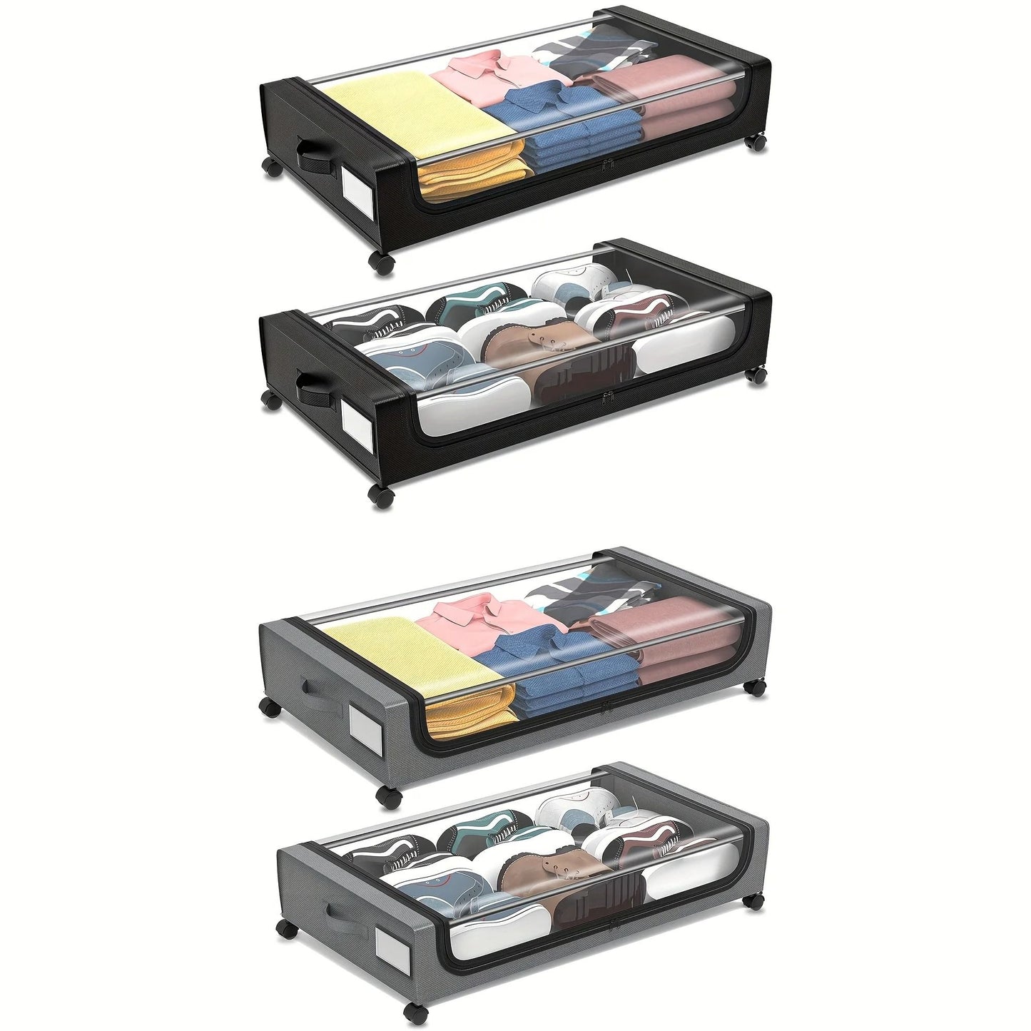 Underbed Storage Container With Lid And Wheels Pull Out Shoe And Clothing Organizer 5