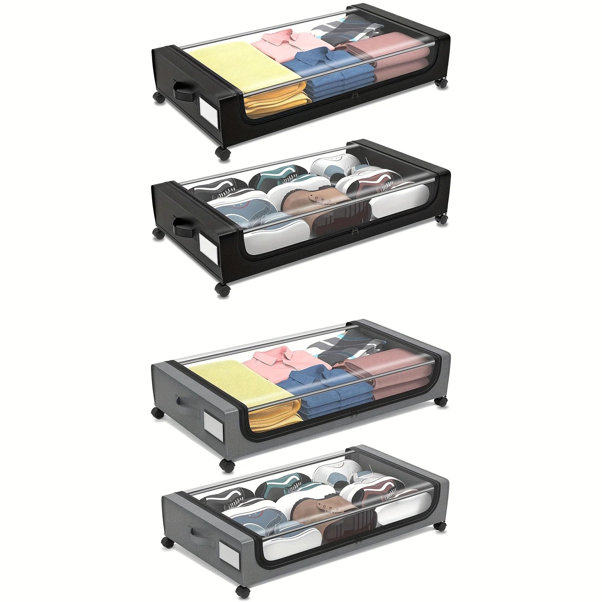 Underbed Storage Container With Lid And Wheels Pull Out Shoe And Clothing Organizer 5