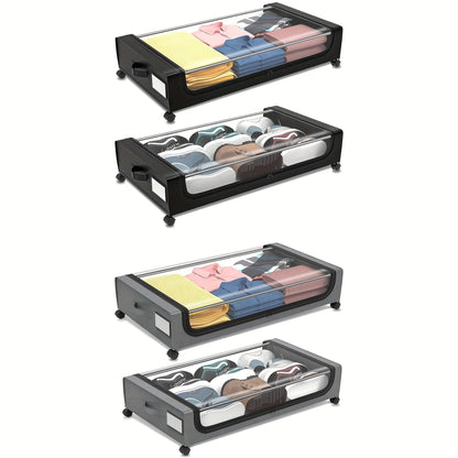Underbed Storage Container With Lid And Wheels Pull Out Shoe And Clothing Organizer 5