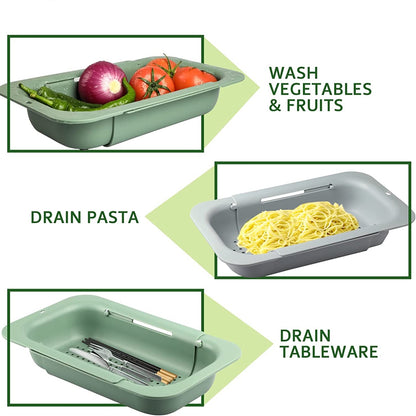 Collapsible Home Colander Over the Sink for Kitchen Use, Strainer Basket for Vegetables, Fruits, Pasta