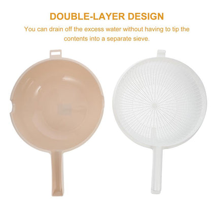 Fruit Vegetable Strainer Basket Kitchen, Double Layer Drainage Colander Bowl, Handled Pasta Strainer Vegetable Wash Bowl