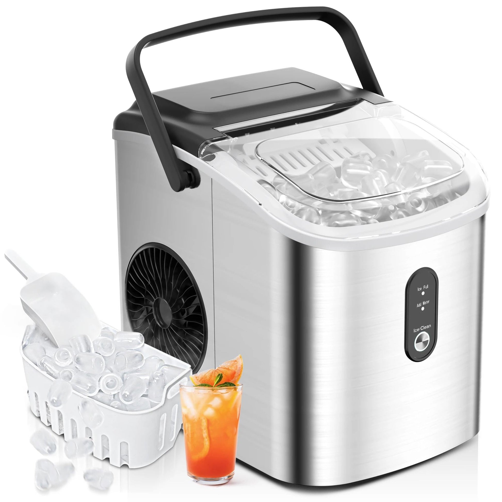 Compact Countertop Ice Maker with Fast 6 Minute Cycle and Auto Cleaning Function