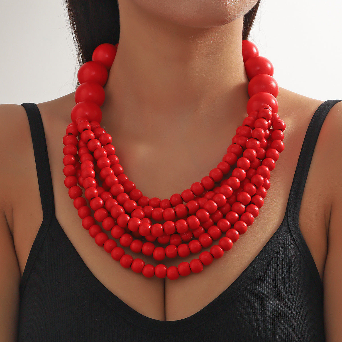 African Style Multi-Layer Wooden Bead Necklace, Handmade Beaded Bib Choker for Women, Summer Jewelry Accessories