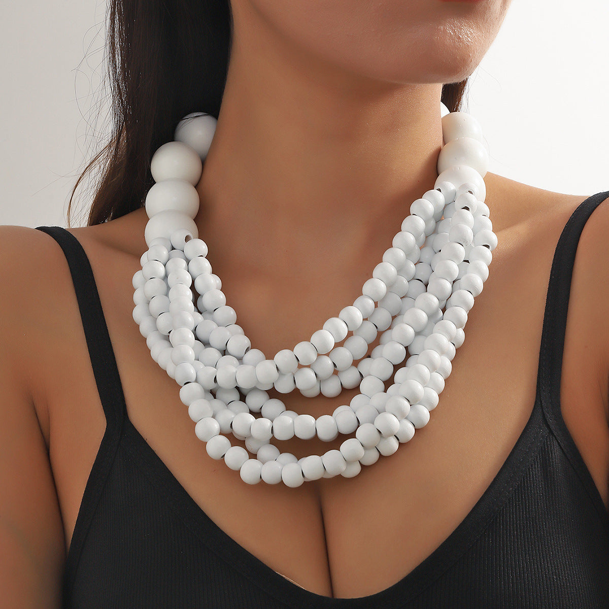 African Style Multi-Layer Wooden Bead Necklace, Handmade Beaded Bib Choker for Women, Summer Jewelry Accessories