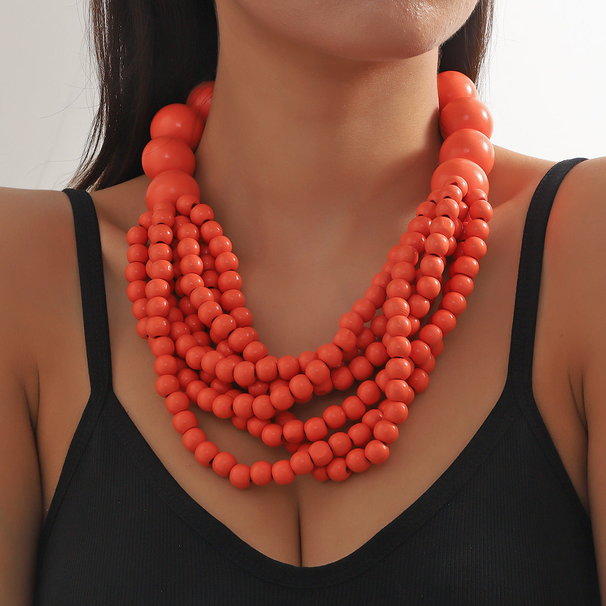 African Style Multi-Layer Wooden Bead Necklace, Handmade Beaded Bib Choker for Women, Summer Jewelry Accessories