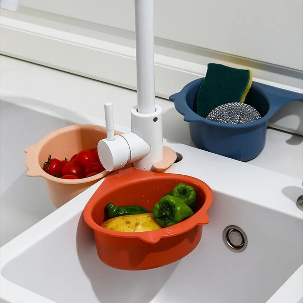 Cartoon Cat Sink Strainer for Kitchen, Round Fruit Vegetable Drainer, Basket Filter Shelf, Sponge Holder Organizer