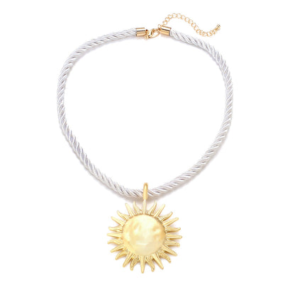 Sun Flower Pendant Necklace for Women, ZAA Vintage Metal Rope Chain Jewelry, Beach Party Fashion Gift Accessories