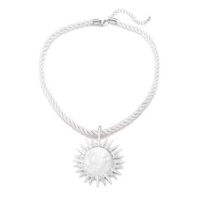 Sun Flower Pendant Necklace for Women, ZAA Vintage Metal Rope Chain Jewelry, Beach Party Fashion Gift Accessories