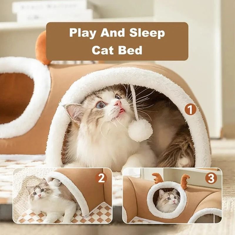 Plush Reindeer Cat Tunnel Bed Integrated Playhouse For Sleeping And Playing 1