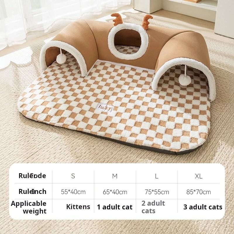 Plush Reindeer Cat Tunnel Bed Integrated Playhouse For Sleeping And Playing 4