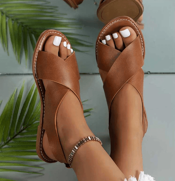 Womens Soft PU Leather Flat Sandals Summer Beach Casual Walking Shoes