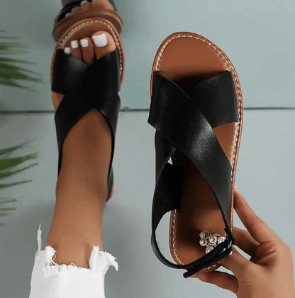 Womens Soft PU Leather Flat Sandals Summer Beach Casual Walking Shoes 2