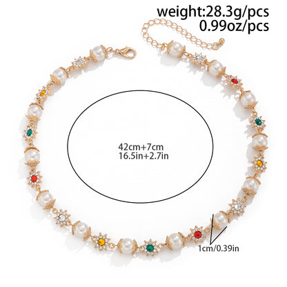 SHIXIN Luxury Imitation Pearl Beads Choker Necklace, Elegant Rhinestone Collar Chain for Women, Bridal Wedding Jewelry