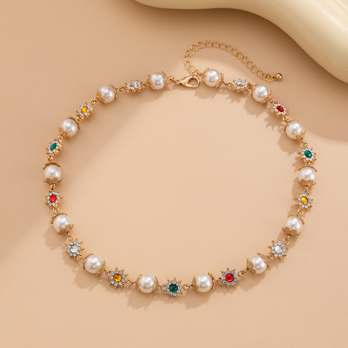 SHIXIN Luxury Imitation Pearl Beads Choker Necklace, Elegant Rhinestone Collar Chain for Women, Bridal Wedding Jewelry