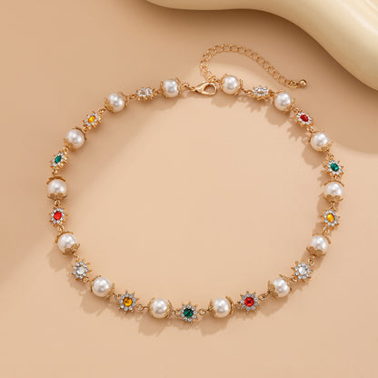 SHIXIN Luxury Imitation Pearl Beads Choker Necklace, Elegant Rhinestone Collar Chain for Women, Bridal Wedding Jewelry
