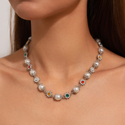 SHIXIN Luxury Imitation Pearl Beads Choker Necklace, Elegant Rhinestone Collar Chain for Women, Bridal Wedding Jewelry
