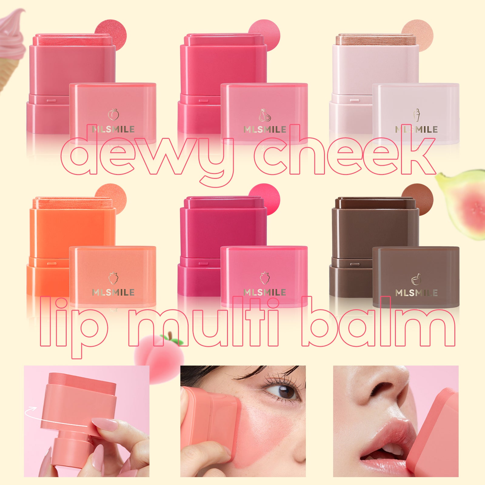 2in1 Flat Tube Fruit Blush Lipstick Stick Easy To Apply MultiUse Lip And Cheek Makeup Highlighter A 2