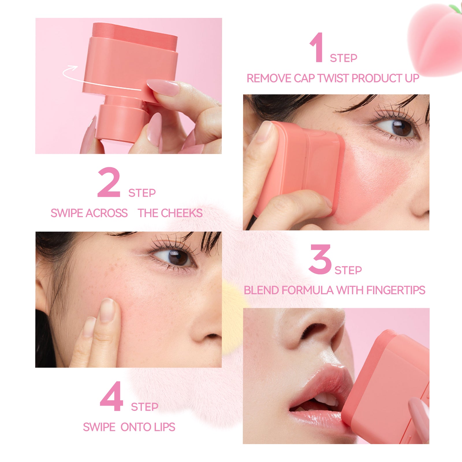 2in1 Flat Tube Fruit Blush Lipstick Stick Easy To Apply MultiUse Lip And Cheek Makeup Highlighter A 4