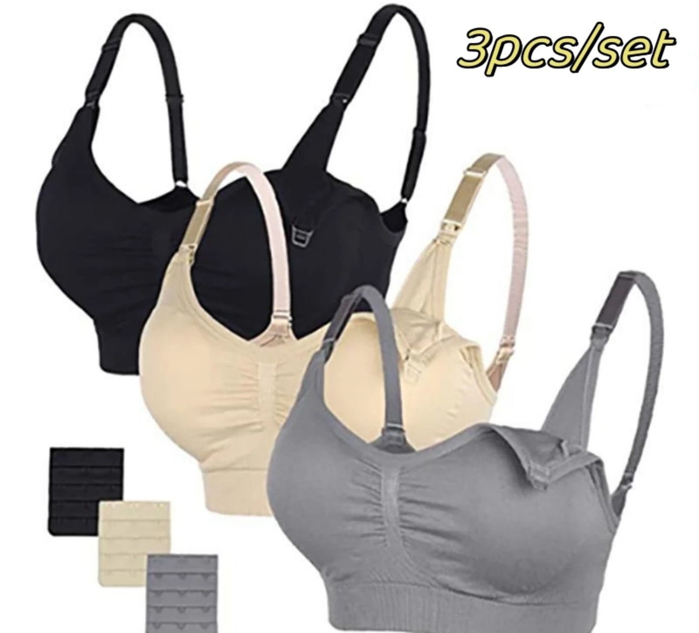 3pcs Breathable Cotton Maternity Nursing Bra Set with Easy Access and Seamless Comfort