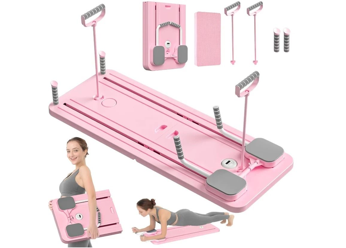 Adjustable Pilates Push Up and Core Training Board with Resistance Bands for Home Workouts