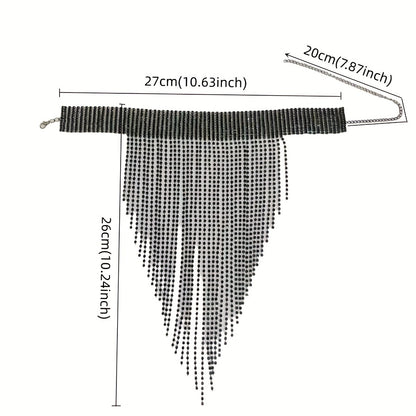 Luxurious Rhinestone Tassel Necklace, Fashionable & Elegant Womens Long Necklace for Party & Evening Dress Accessories