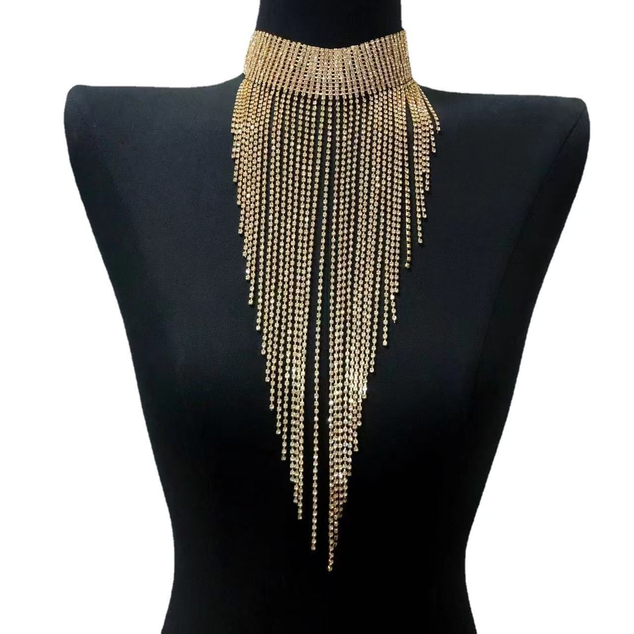 Luxurious Rhinestone Tassel Necklace, Fashionable & Elegant Womens Long Necklace for Party & Evening Dress Accessories