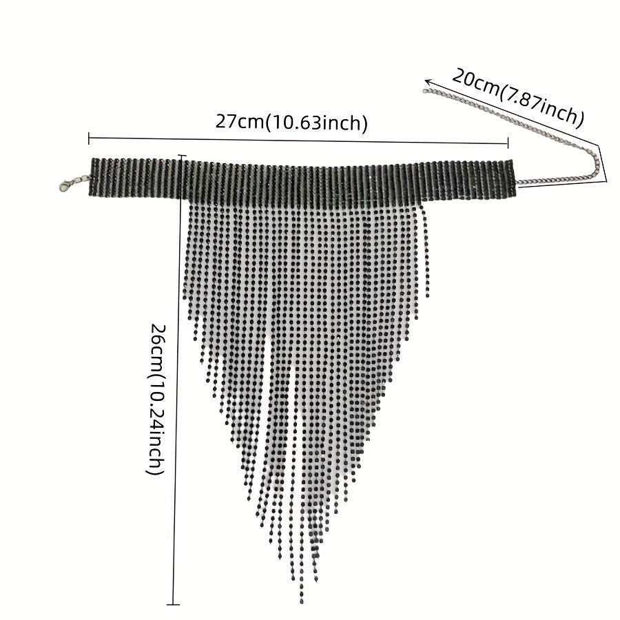 Luxurious Rhinestone Tassel Necklace, Fashionable & Elegant Womens Long Necklace for Party & Evening Dress Accessories