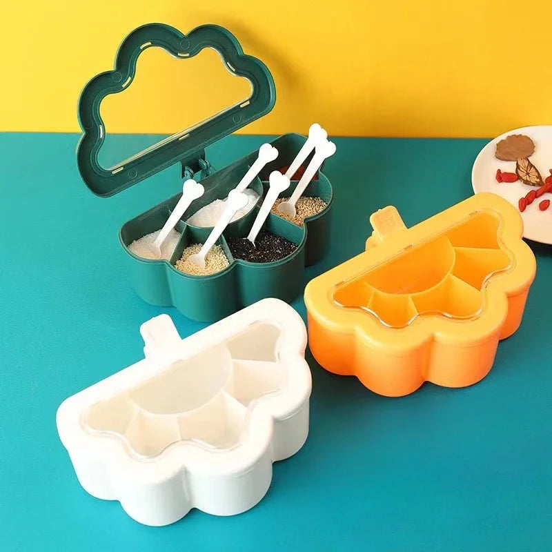 6 in 1 Seasoning Box Set, Salt Spices Stirring Storage Jars, Pepper Sugar Bowl Kitchen Condiment Container Jar