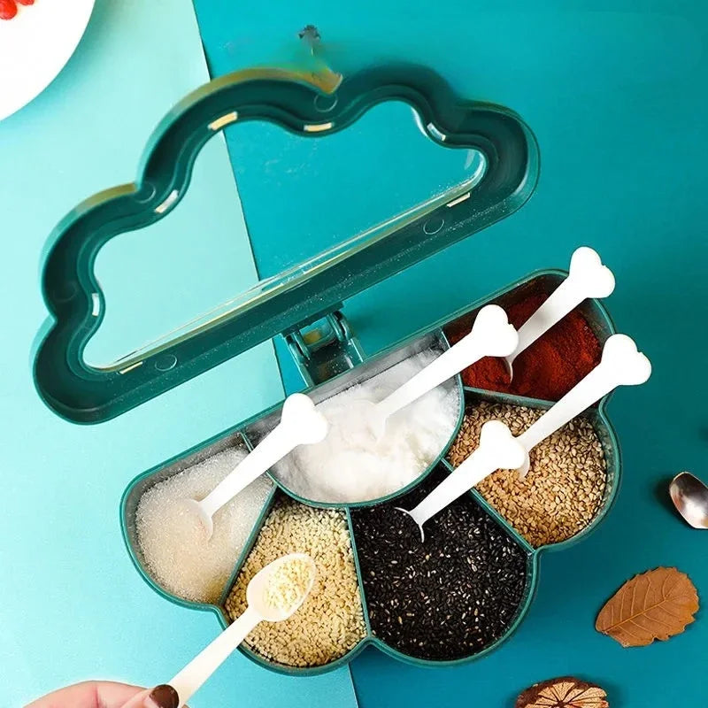 6 in 1 Seasoning Box Set, Salt Spices Stirring Storage Jars, Pepper Sugar Bowl Kitchen Condiment Container Jar