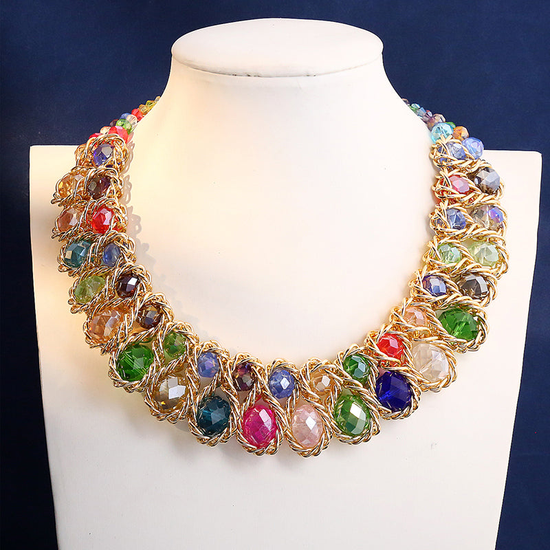 New Double Layer Necklace for Women, Glasses Stone Handmade Gold Choker Necklace, Bijoux Collier Jewellery Gift