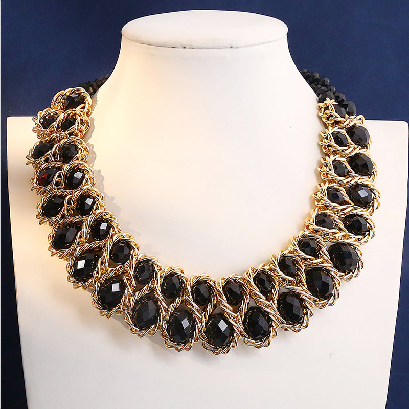New Double Layer Necklace for Women, Glasses Stone Handmade Gold Choker Necklace, Bijoux Collier Jewellery Gift