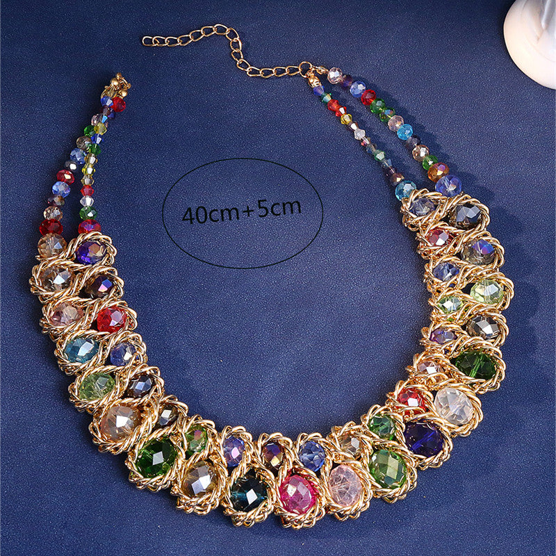 New Double Layer Necklace for Women, Glasses Stone Handmade Gold Choker Necklace, Bijoux Collier Jewellery Gift