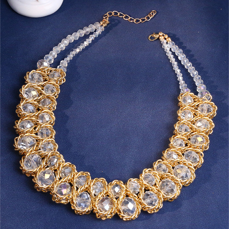 New Double Layer Necklace for Women, Glasses Stone Handmade Gold Choker Necklace, Bijoux Collier Jewellery Gift