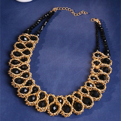 New Double Layer Necklace for Women, Glasses Stone Handmade Gold Choker Necklace, Bijoux Collier Jewellery Gift
