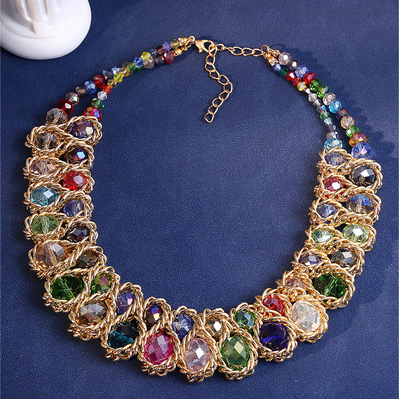 New Double Layer Necklace for Women, Glasses Stone Handmade Gold Choker Necklace, Bijoux Collier Jewellery Gift