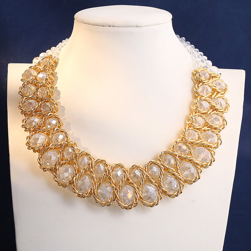 New Double Layer Necklace for Women, Glasses Stone Handmade Gold Choker Necklace, Bijoux Collier Jewellery Gift