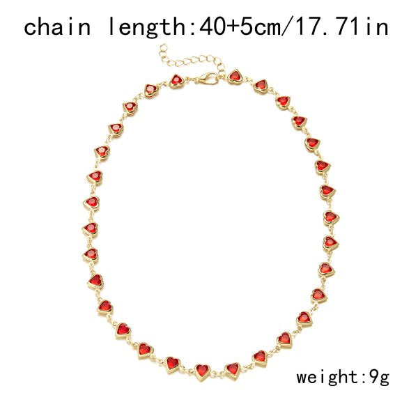 Colorful Crystal Heart Choker Necklace for Women, Zircon Charm Metal Chain Necklace, Elegant Party Birthday Jewelry Gift