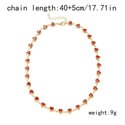 Colorful Crystal Heart Choker Necklace for Women, Zircon Charm Metal Chain Necklace, Elegant Party Birthday Jewelry Gift