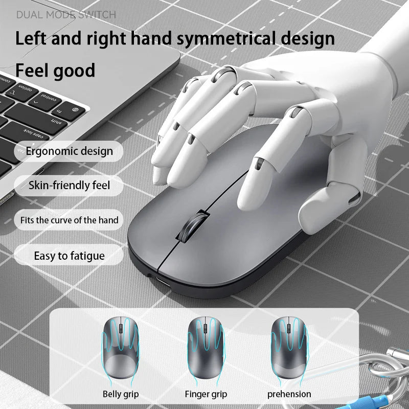 DPI Adjustable Wireless Bluetooth Mouse Dual Mode, 2.4G Type-C Rechargeable, Silent Ergonomic Portable Mouse