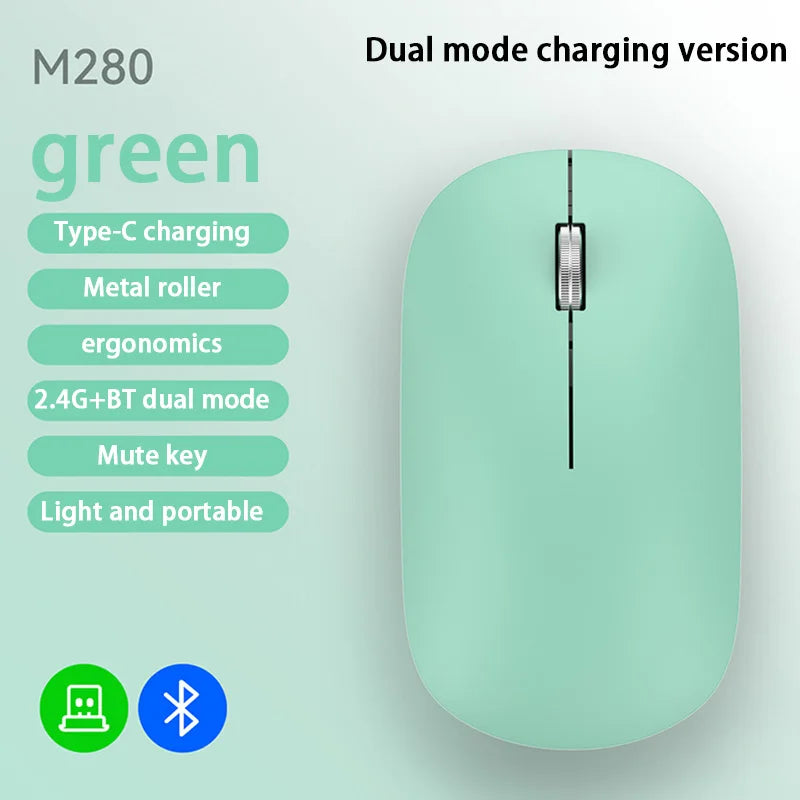 DPI Adjustable Wireless Bluetooth Mouse Dual Mode, 2.4G Type-C Rechargeable, Silent Ergonomic Portable Mouse