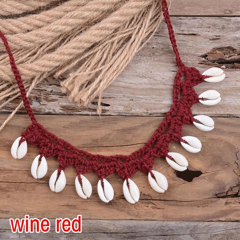 Bohemian Shells Necklace for Women, Handmade Woven Rope Chain Choker, Summer Beach Beaded Jewelry