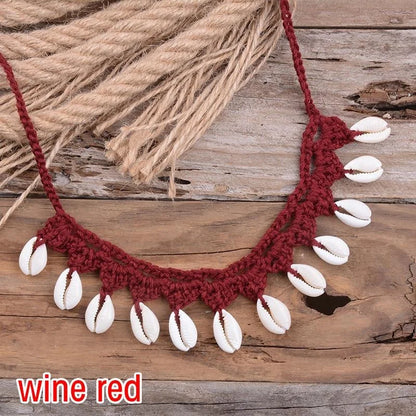 Bohemian Shells Necklace for Women, Handmade Woven Rope Chain Choker, Summer Beach Beaded Jewelry
