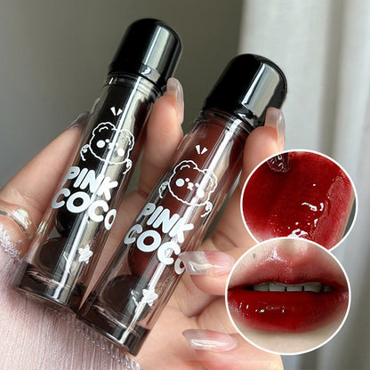 Bear Doodle Mirror Lip Glaze, Long Lasting Shiny Lip Gloss, Student Friendly, Skin Brightening Nude, Hydrating Shine