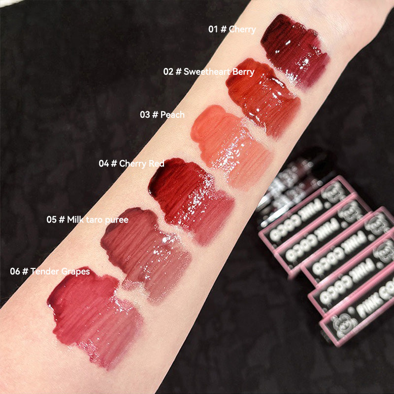 Bear Doodle Mirror Lip Glaze, Long Lasting Shiny Lip Gloss, Student Friendly, Skin Brightening Nude, Hydrating Shine