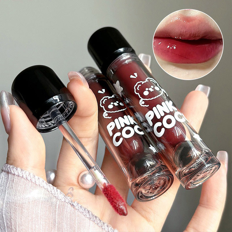 Bear Doodle Mirror Lip Glaze, Long Lasting Shiny Lip Gloss, Student Friendly, Skin Brightening Nude, Hydrating Shine