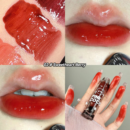 Bear Doodle Mirror Lip Glaze, Long Lasting Shiny Lip Gloss, Student Friendly, Skin Brightening Nude, Hydrating Shine