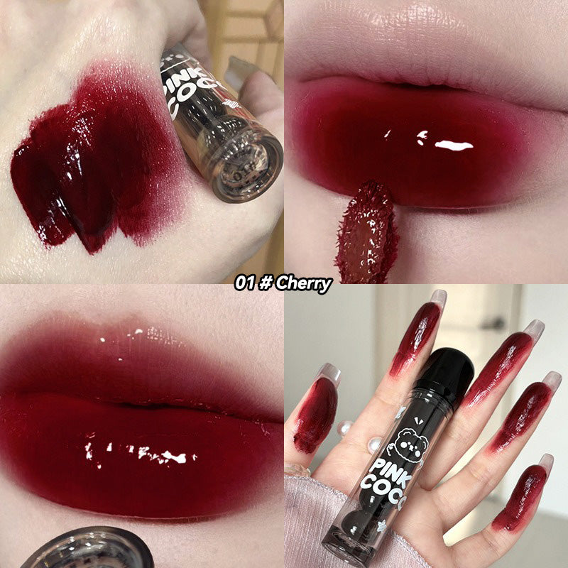 Bear Doodle Mirror Lip Glaze, Long Lasting Shiny Lip Gloss, Student Friendly, Skin Brightening Nude, Hydrating Shine