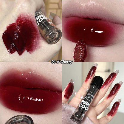 Bear Doodle Mirror Lip Glaze, Long Lasting Shiny Lip Gloss, Student Friendly, Skin Brightening Nude, Hydrating Shine