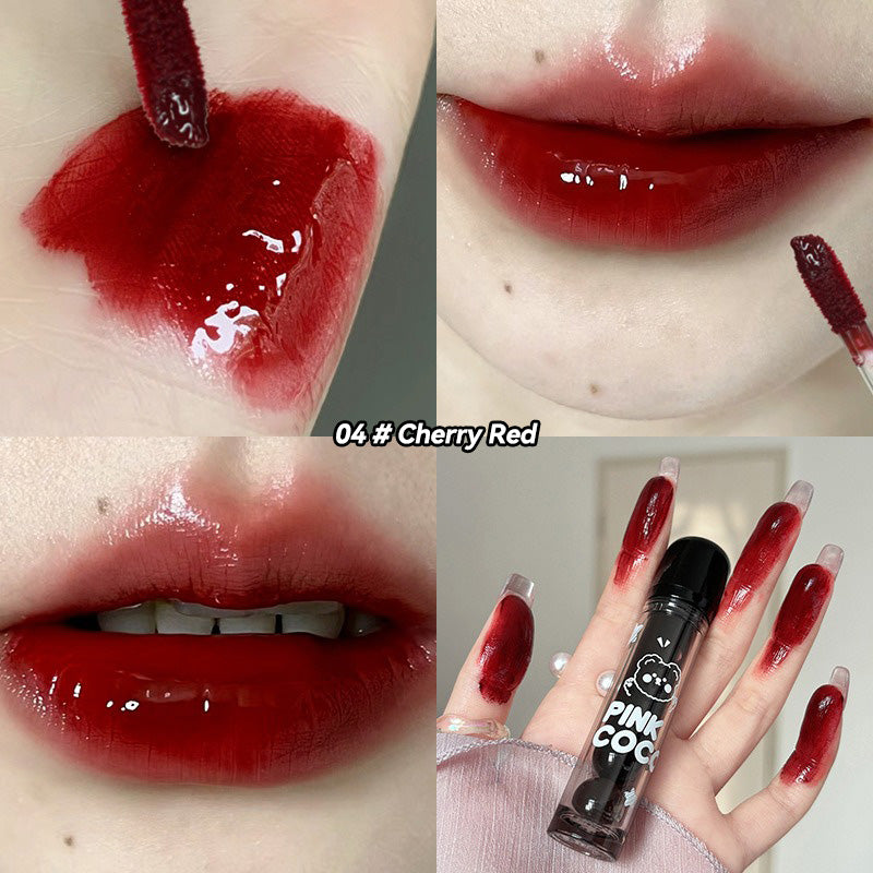 Bear Doodle Mirror Lip Glaze, Long Lasting Shiny Lip Gloss, Student Friendly, Skin Brightening Nude, Hydrating Shine