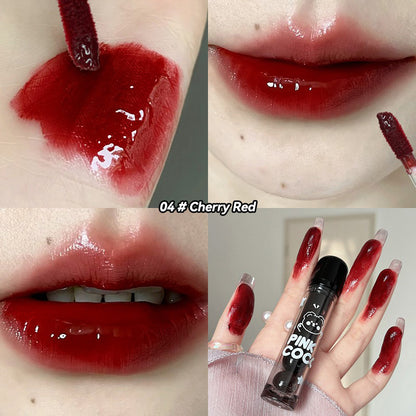 Bear Doodle Mirror Lip Glaze, Long Lasting Shiny Lip Gloss, Student Friendly, Skin Brightening Nude, Hydrating Shine